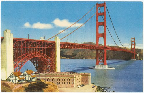 Golden Gate Bridge viewed from above Fort Point