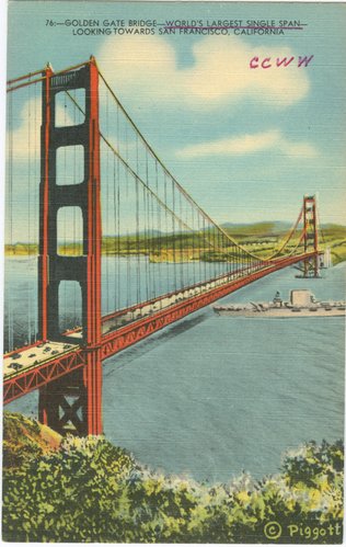 Golden Gate Bridge. World's Largest Single Span. Looking Towards San Francisco, California