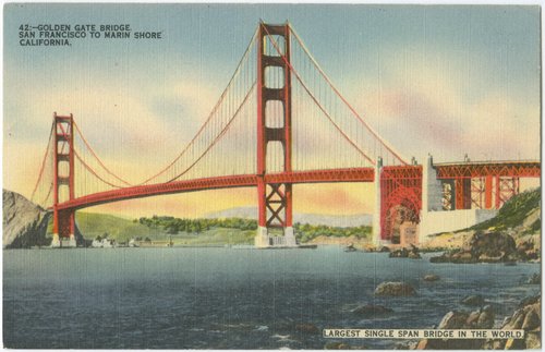 Golden Gate Bridge, San Francisco to Marin Shore California. Largest Single Span Bridge in the World