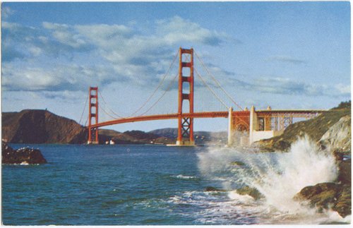 Golden Gate Bridge with Shoreline and Waves