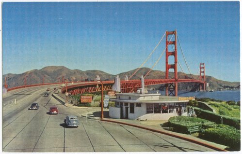 Golden Gate Bridge with Round House Restaurant in Foreground