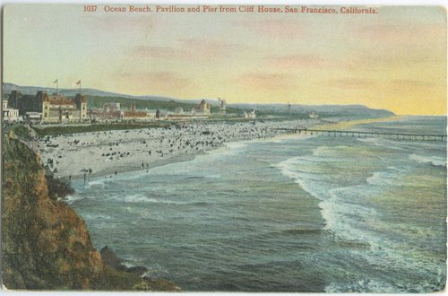 Ocean Beach, Pavilion and Pier from Cliff House, San Francisco, California
