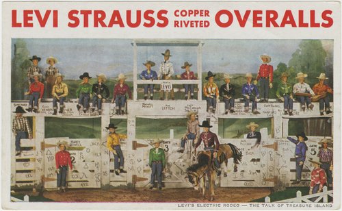 Levi Strauss copper riveted overalls : Levi's electric rodeo, the talk of Treasure Island