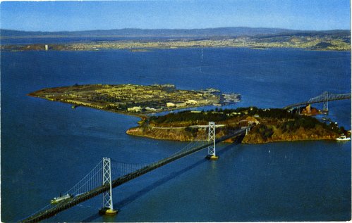 Aerial views of Treasure Island and San Francisco Bay